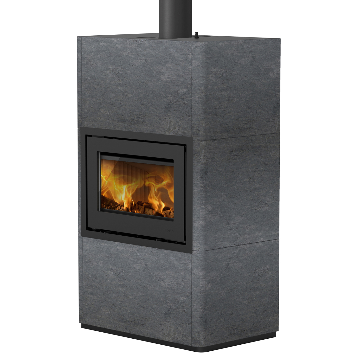 Lotus Beto 470M Poêle à bois Porte Gris, RR dessus, Plaque supérieure en acier gris et Poignée Classic H