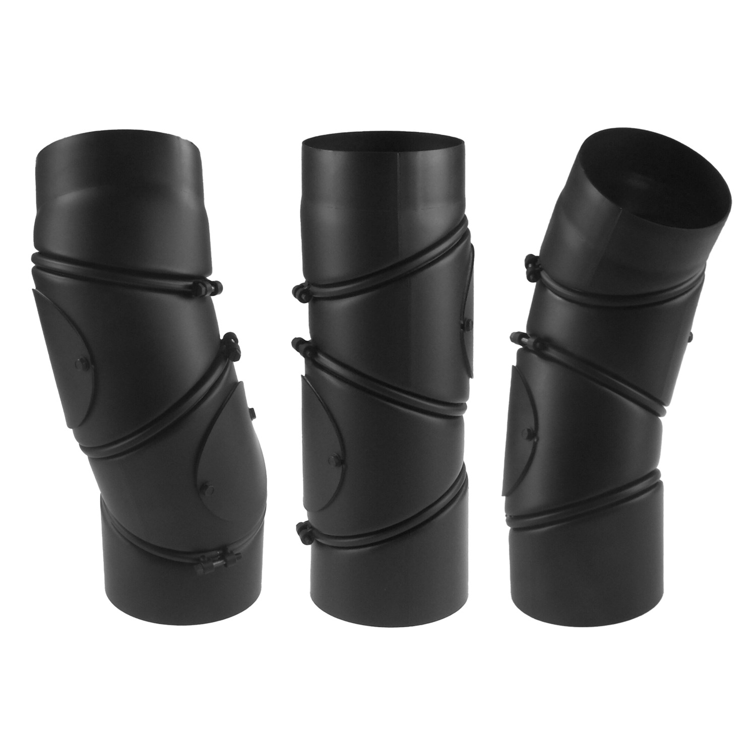 Coude de conduit de fumée / Tuyau de poêle 150 mm - Coude multiple noir avec porte - 4 pièces