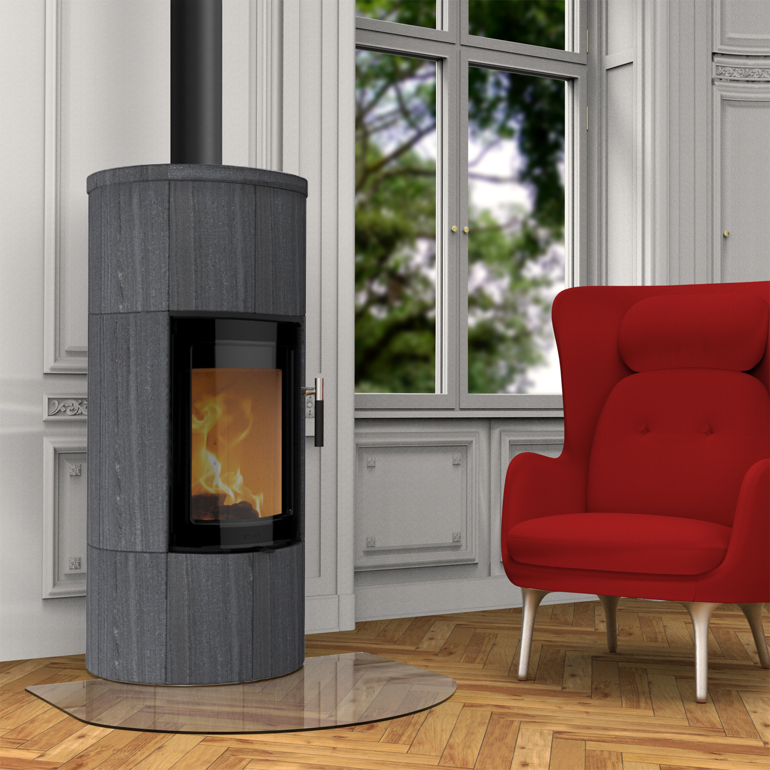 Poêle à bois Lotus Maestro 1 Indian Night, porte Magic, évacuation des fumées par le haut
