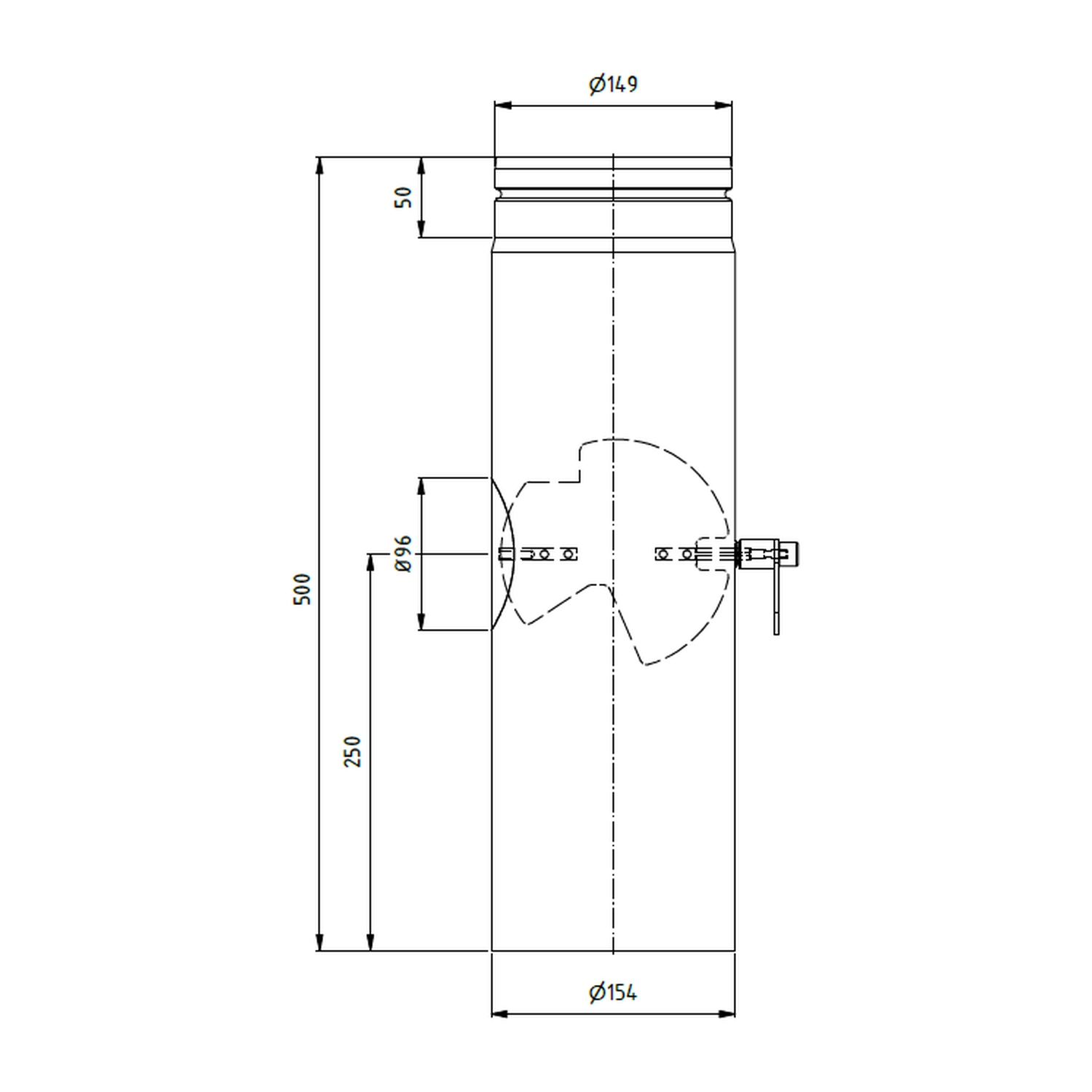 Raik tuyau LS diamètre 150x500x2,00mm rétreint avec porte intégrée avec modérateur de tirage gris