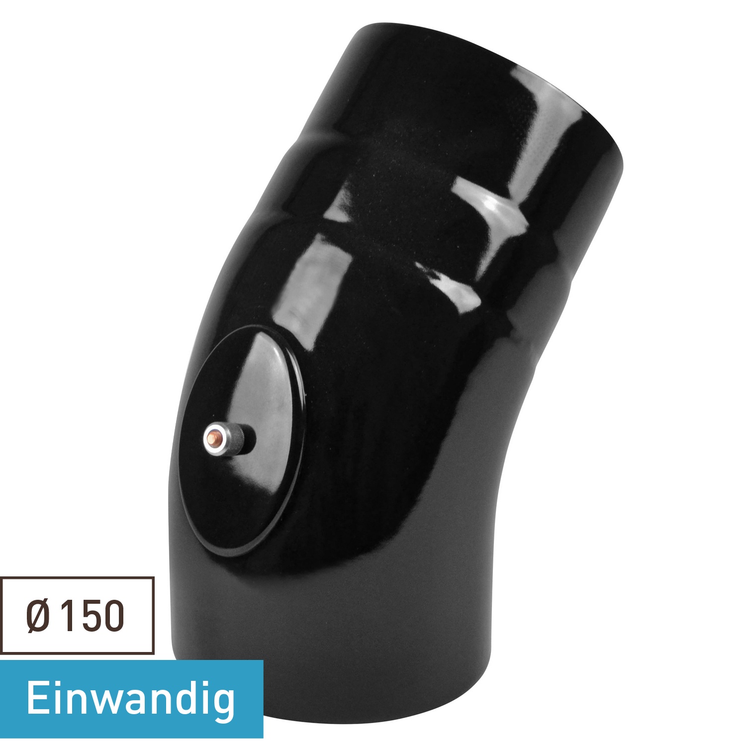 Coude de conduit de fumée / Coude de tuyau de poêle émaillé 150 mm - Coude lisse à 45° noir avec ouverture de nettoyage
