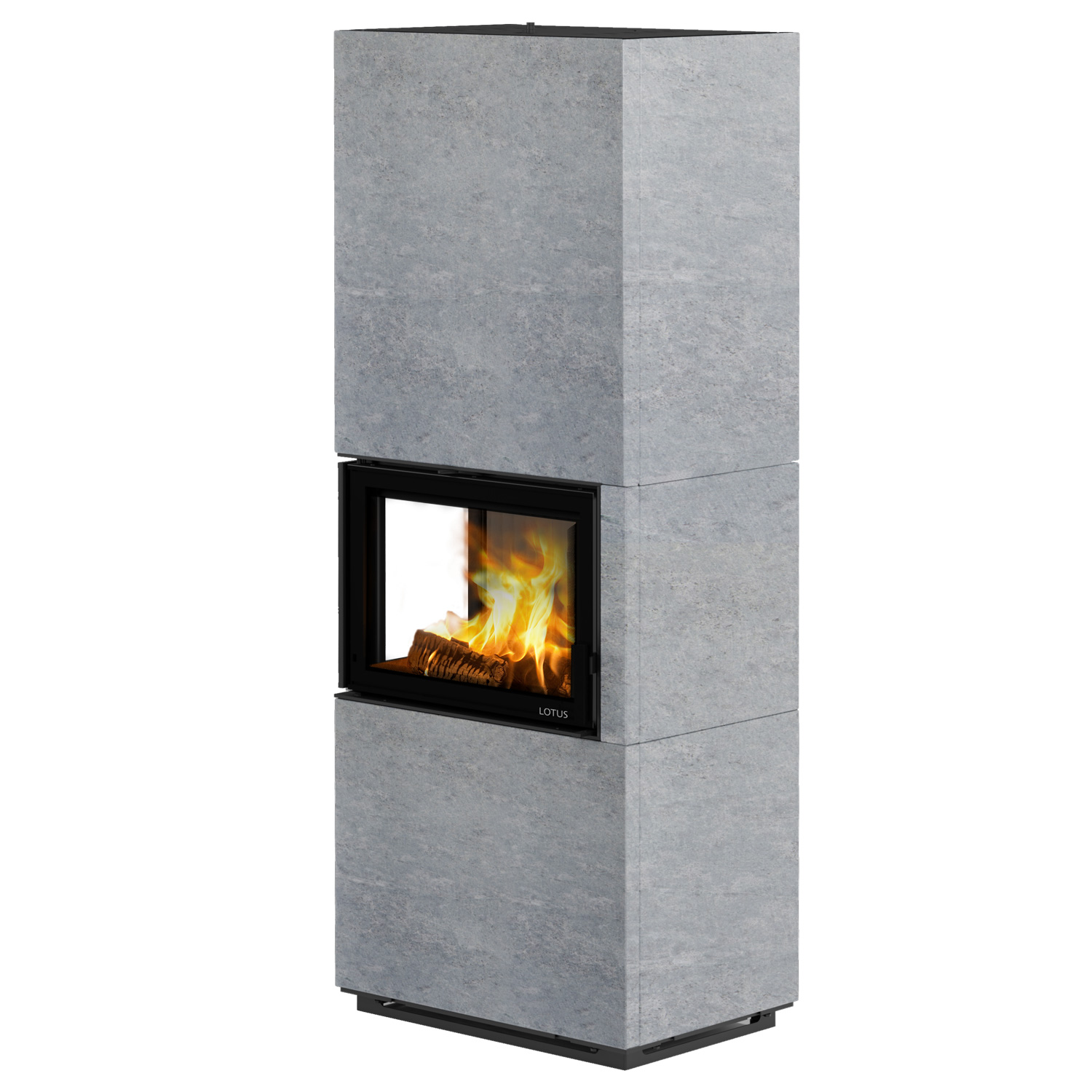 Lotus Visto L Poêle à bois en stéatite, vitre latérale gauche, évacuation des fumées par le haut