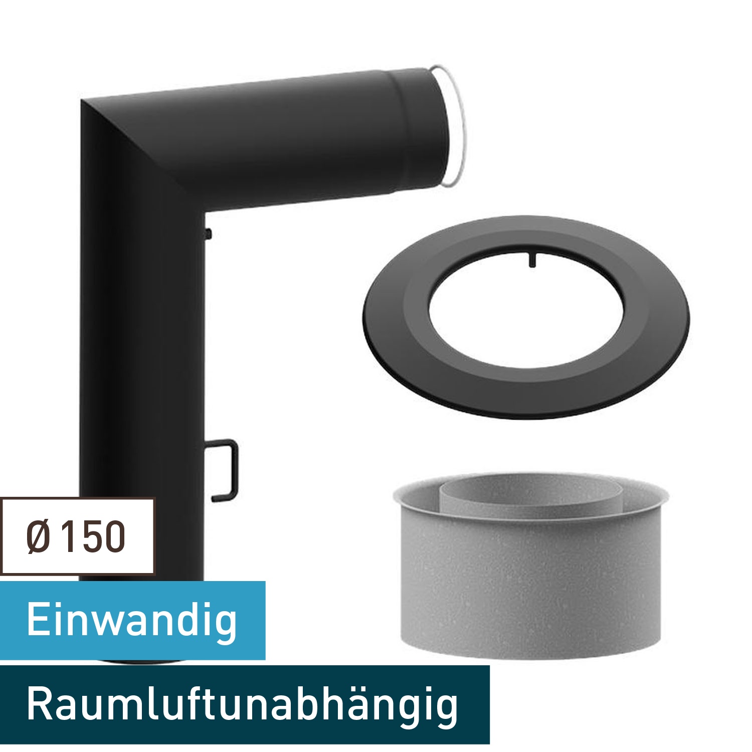 Raik set WBG LS diamètre 150/90° 2,00mm 2-pièces 700/450 avec porte intégrée avec modérateur de tirage noir