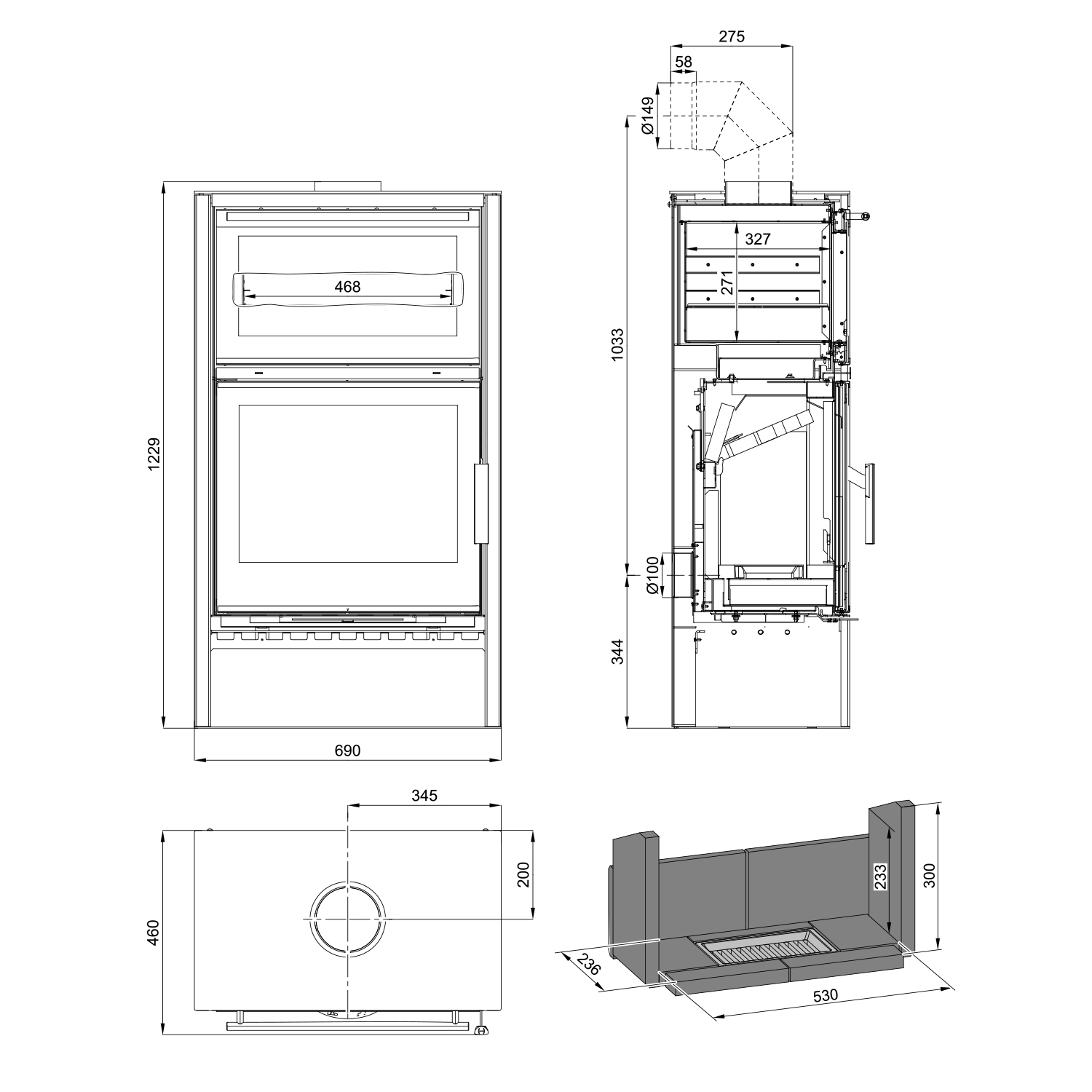 Haas+Sohn London-II easy Back Poêle à bois anthracite perle / acier