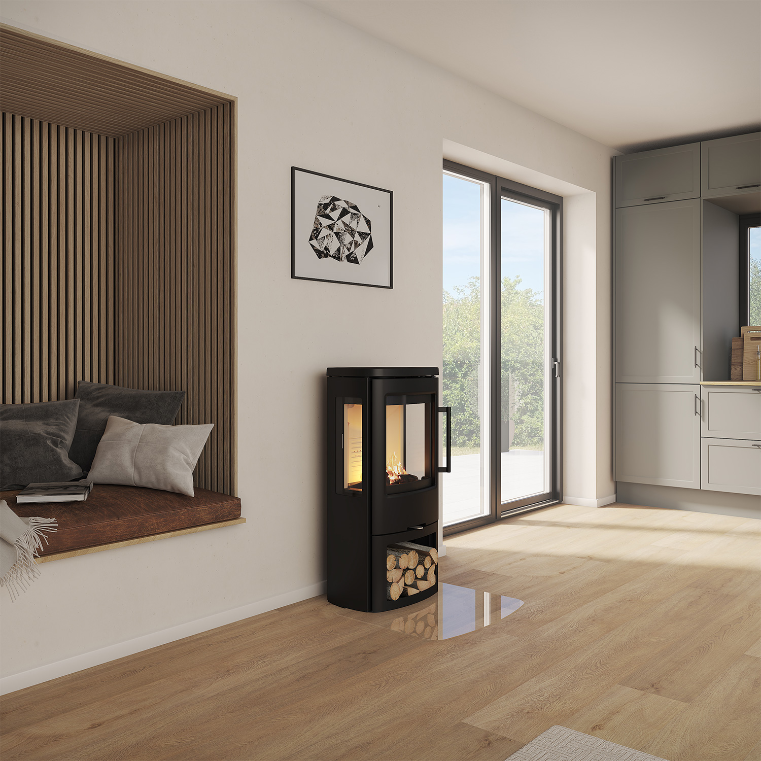 Poêle à bois TermaTech TT44G en acier avec vitres latérales