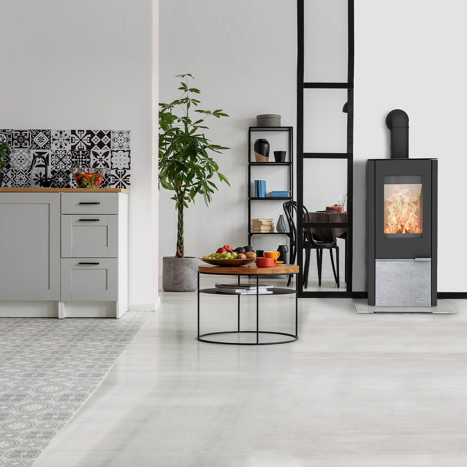 Poêle à bois Kingstone en acier avec insert en stéatite