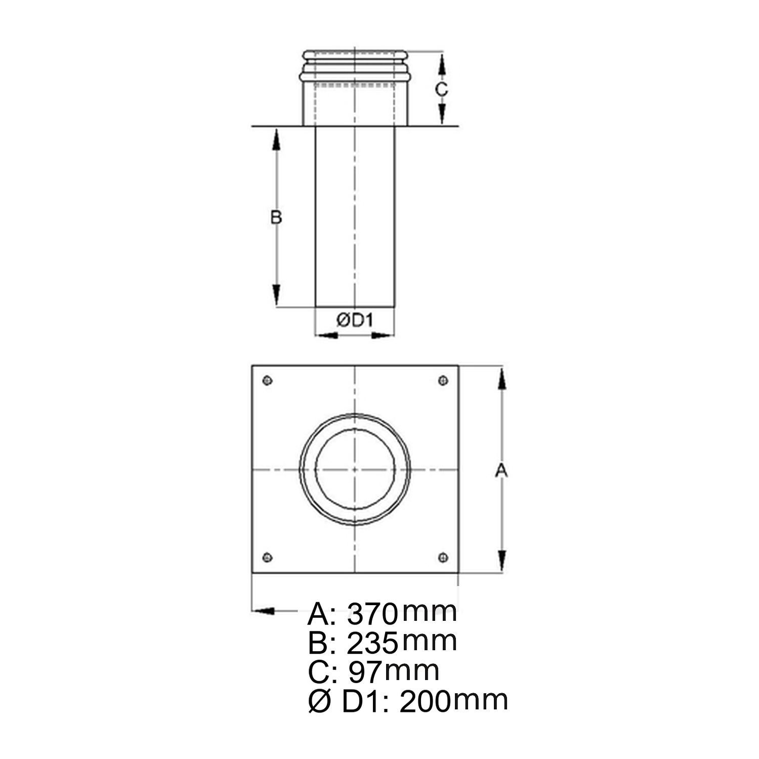Schiedel plaque de base ouverte ICS Ø200 mm pour rallonge de conduit de cheminée double paroi brillant