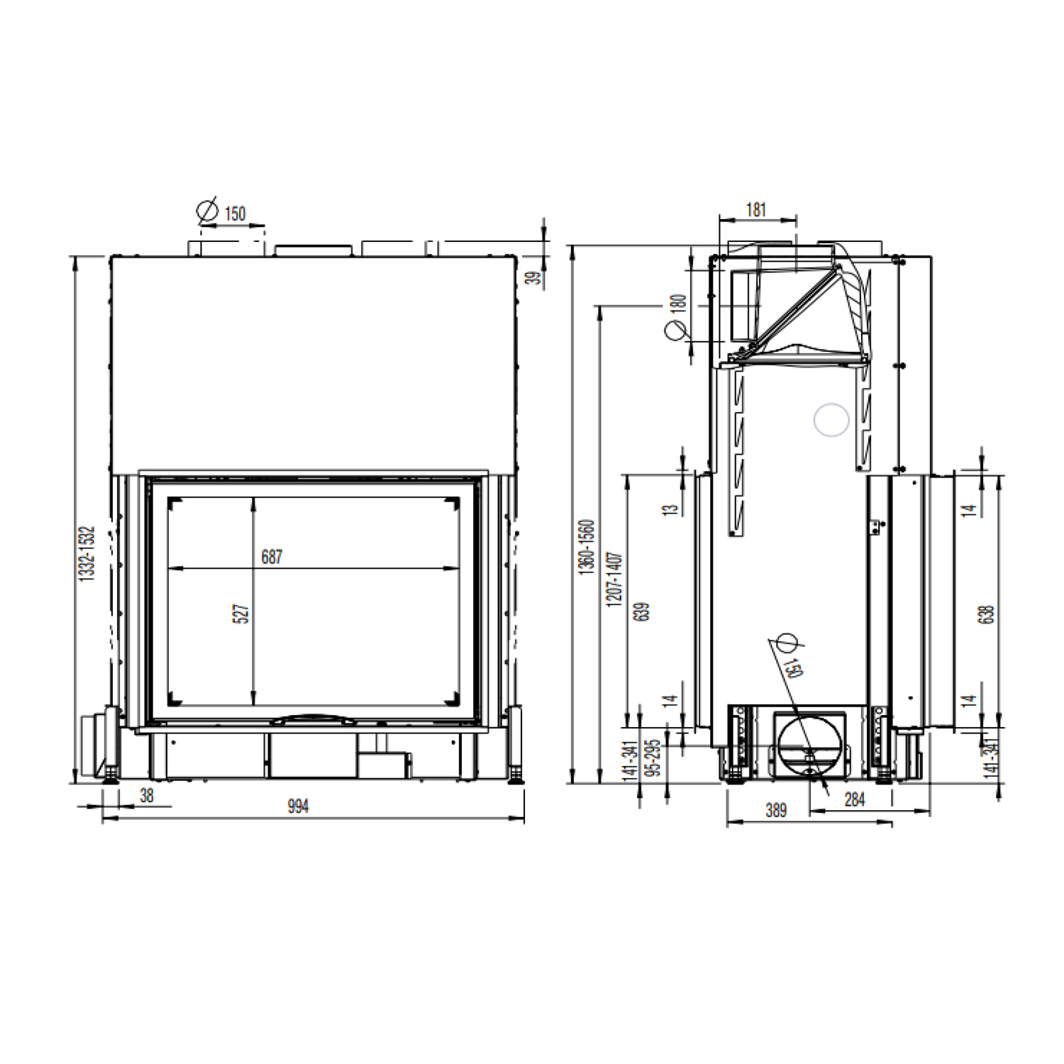 Austroflamm 80x64 S II 2.0 Insert de cheminée Tunnel