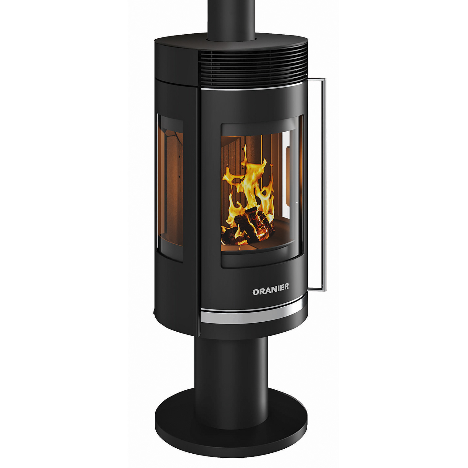 Poêle à bois Oranier Rota Twist en acier noir / Plaque supérieure en acier