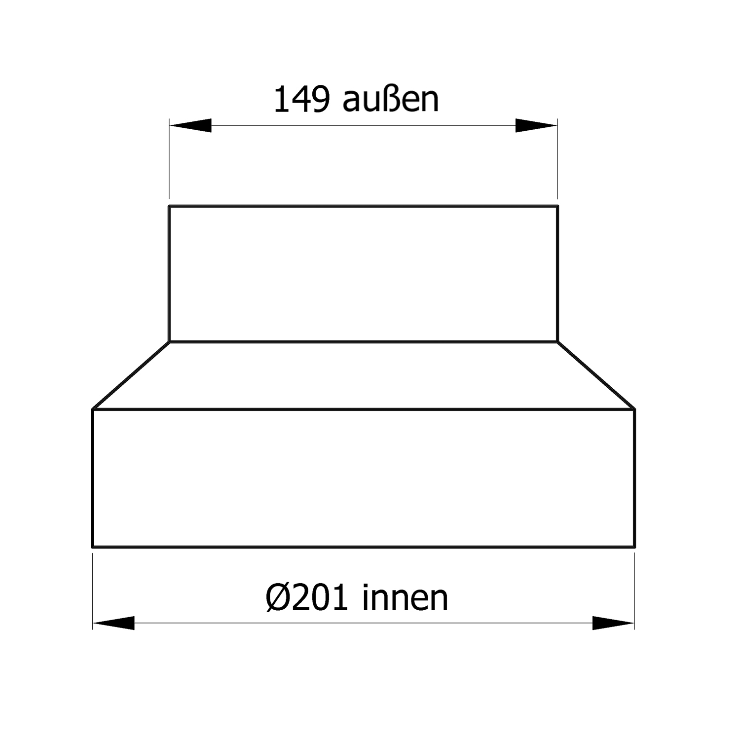 Réduction de tuyau de poêle / conduit de fumée Raik 200mm - 150mm noir