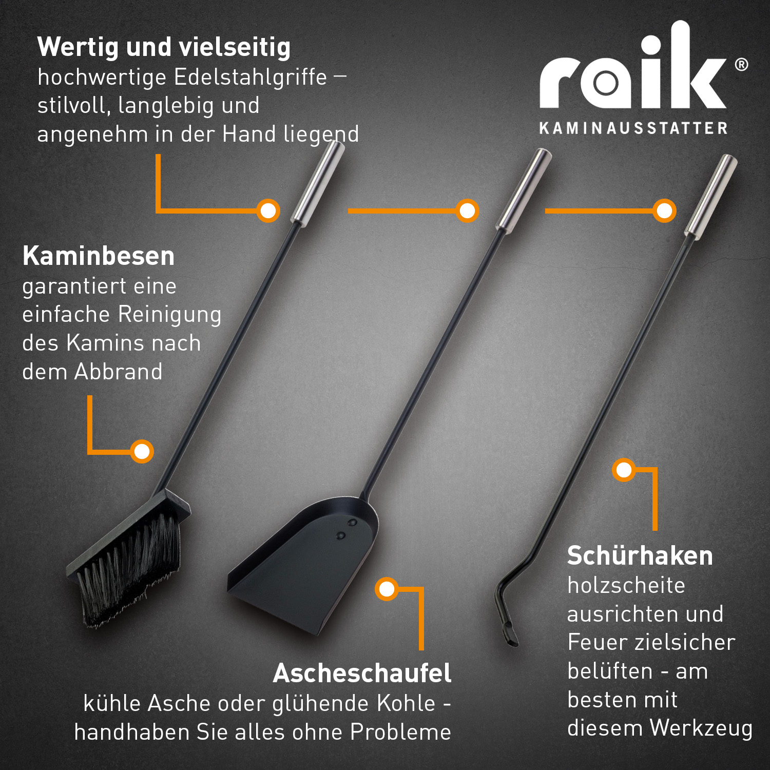 Raik Serviteur de cheminée Ludwig Set 4 pièces Noir