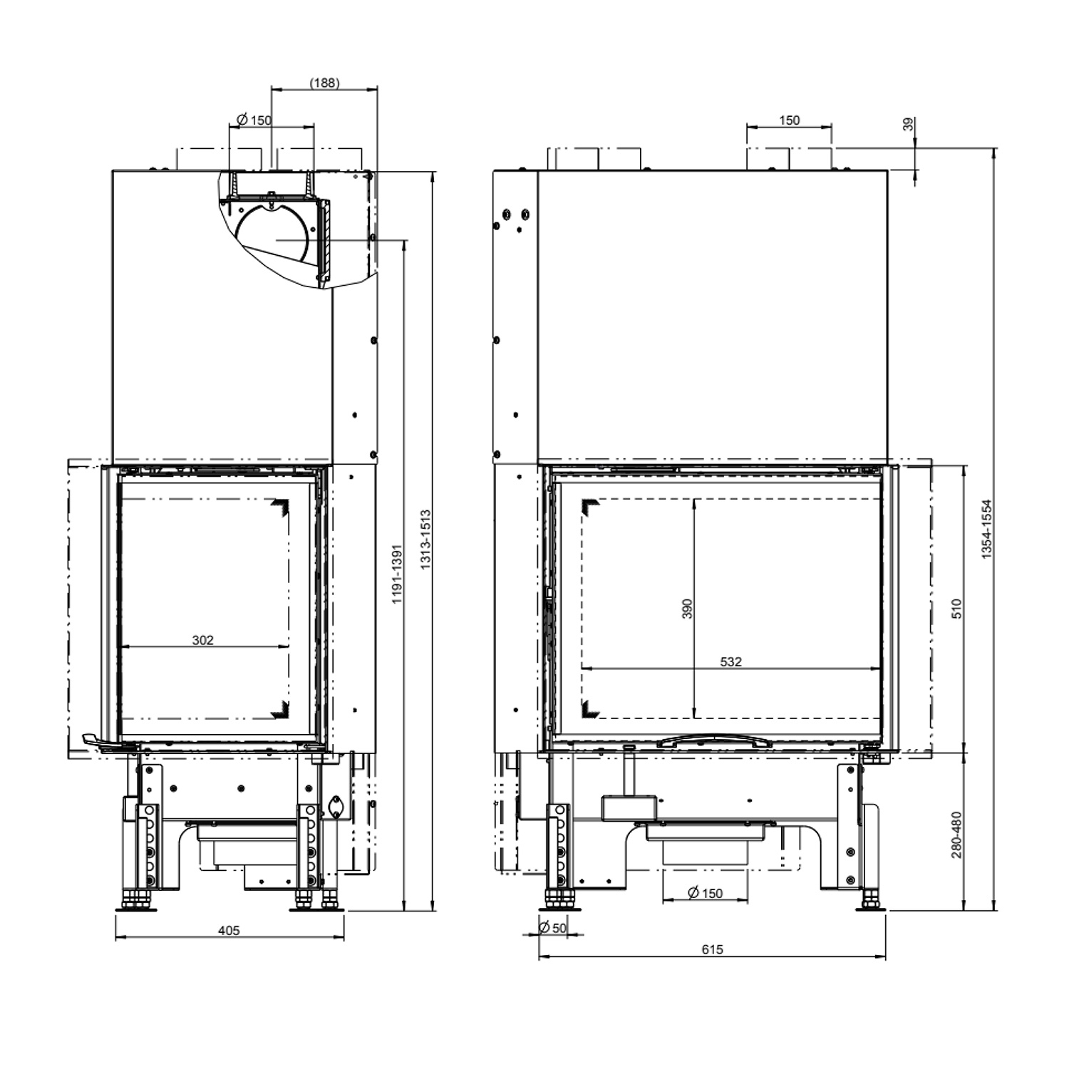 Austroflamm 63x40x51 S 2.0 Insert de cheminée angle droit