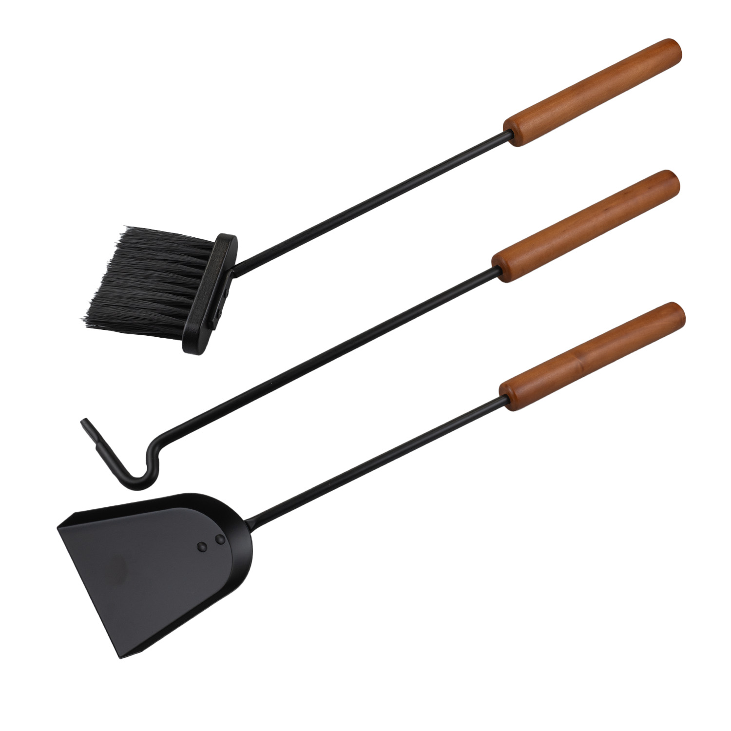 Raik Serviteur de cheminée Benno Set 3 pièces Noir avec long manche en bois