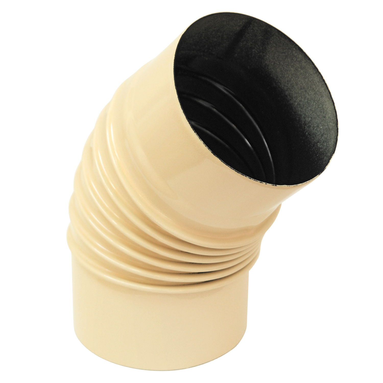 Coude de conduit de fumée / Coude de tuyau de poêle émaillé 130mm - Coude à 45° nervuré ivoire