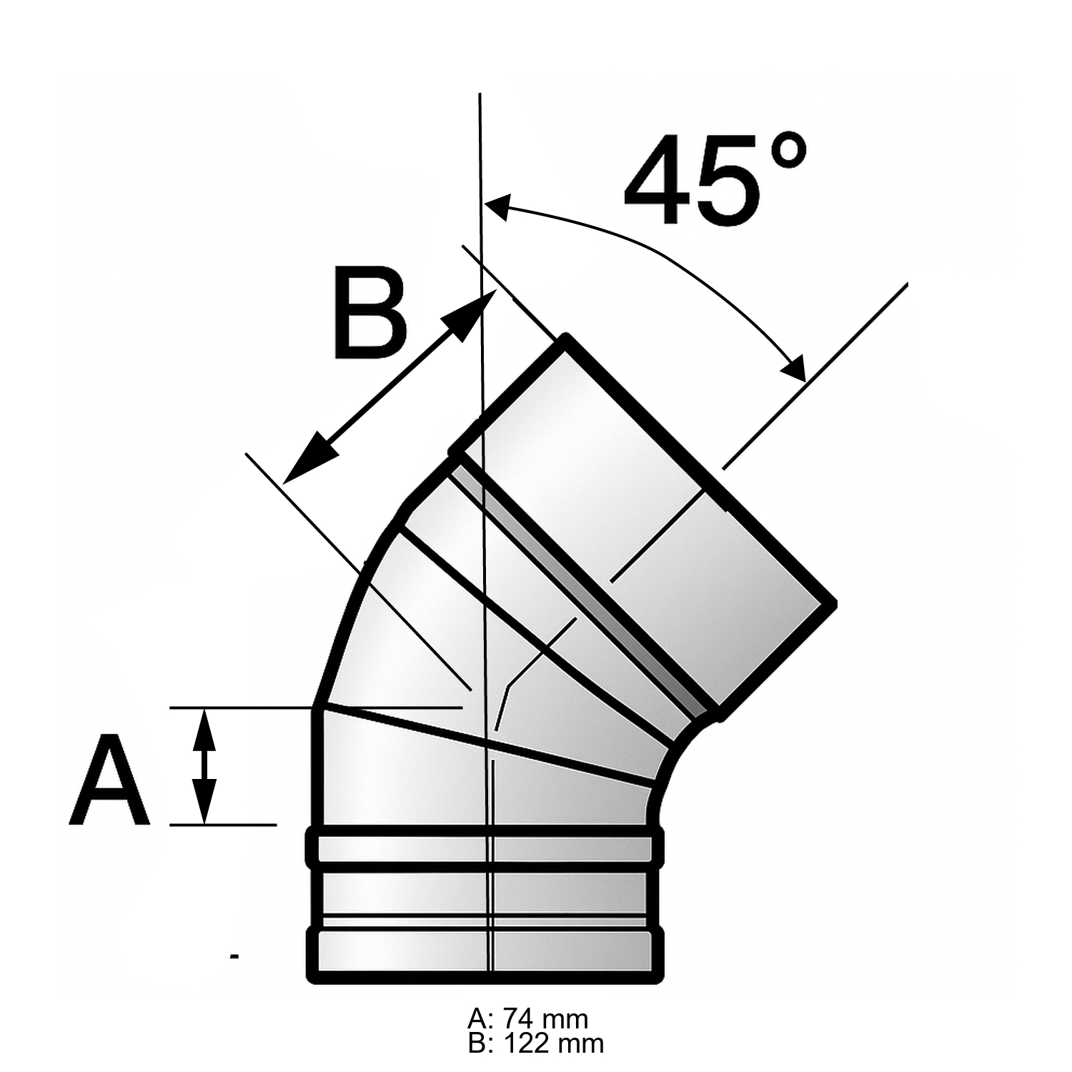 Schiedel PRIMA PLUS coude 45° Ø150 mm simple paroi mat