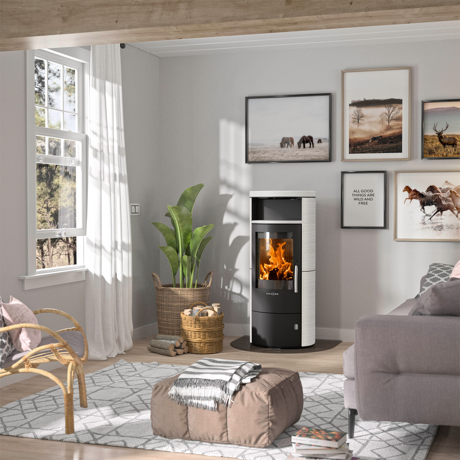 Oranier Polar 7 2.0 Poêle à bois Acier Noir / Céramique Blanc Soie