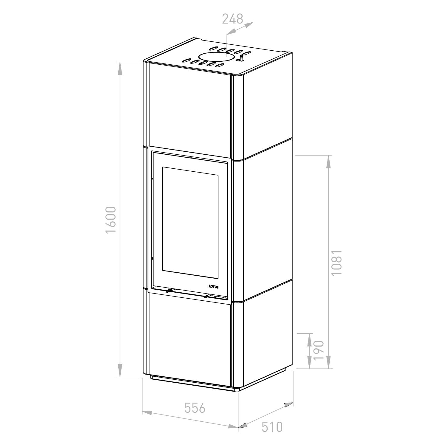 Lotus Beto 700M poêle à bois Magic porte, plaque supérieure gris