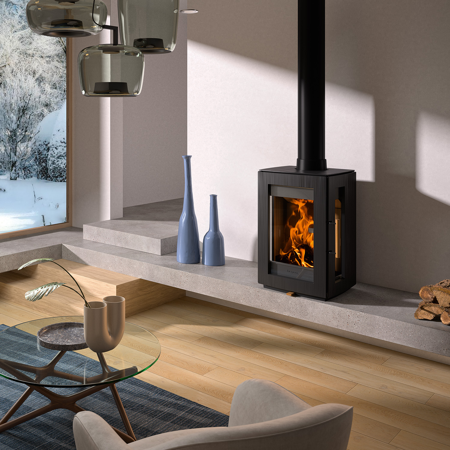 Poêle à bois Hergom Glow en fonte noire
