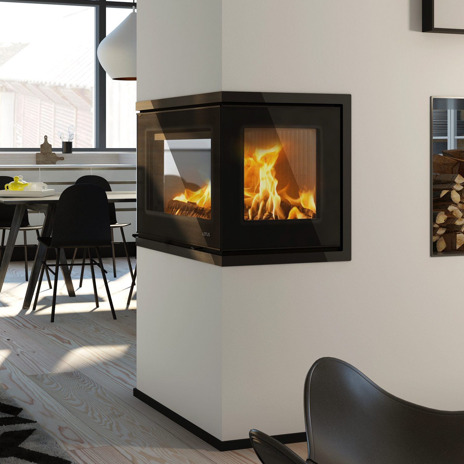 Lotus Unico 13 insert de cheminée à bois noir / charnières à gauche
