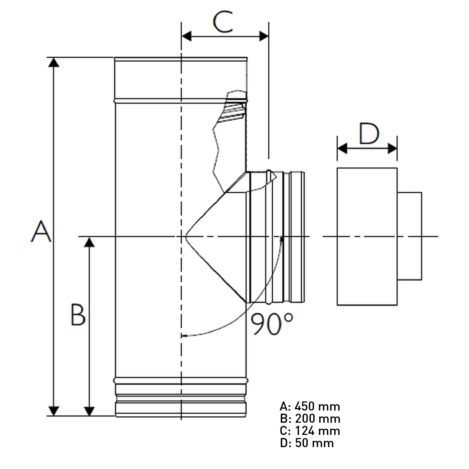 Schiedel PRIMA PLUS té d'inspection 90° H1 Ø180 mm simple paroi mat