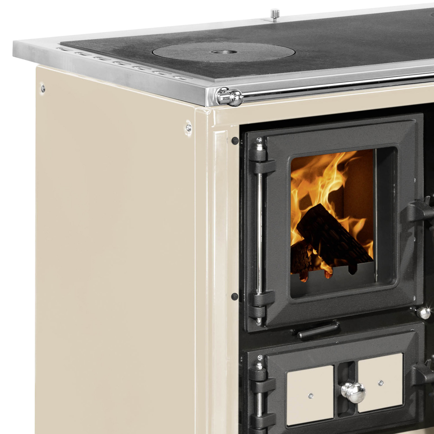 Justus Rustico-90 2.0 Poêle de cuisine en acier crème, compartiment de cuisson à droite