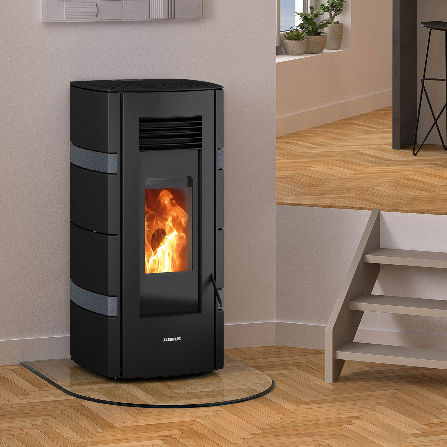 Justus Sia Poêle à granulés Acier Noir / conStone Anthracite Justus Sia Poêle à granulés Acier Noir / conStone Anthracite