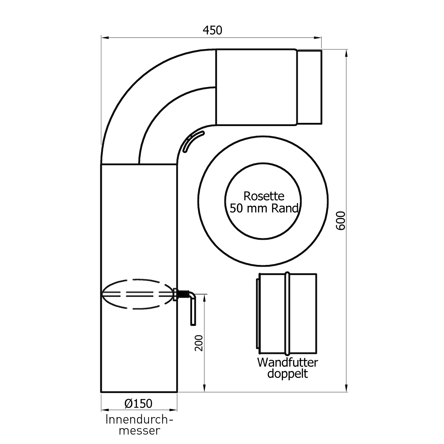 Raik Basic kit de coude de tuyau de fumée 150 mm gris fonte FULLFORM rond pour tuyau de fumée / conduit de fumée