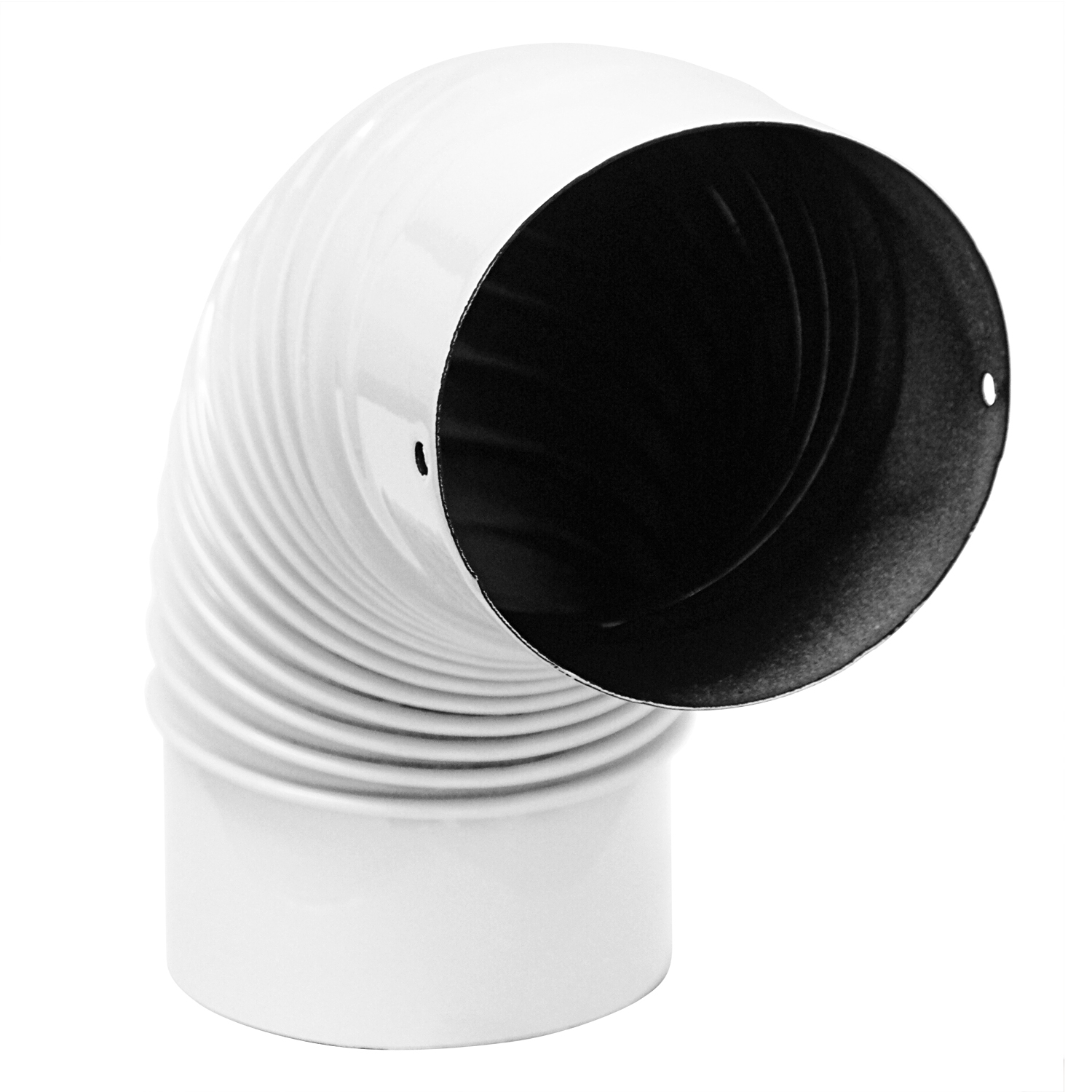 Coude de conduit de fumée / Coude de tuyau de poêle émaillé 130 mm - Coude à 90° nervuré blanc avec ouverture de nettoyage