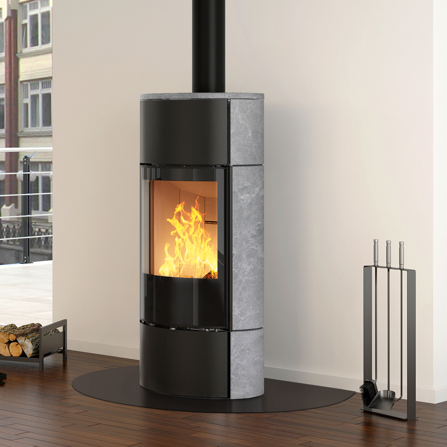 Spartherm Senso M H2O poêle à bois hydraulique Nero / Pierre ollaire