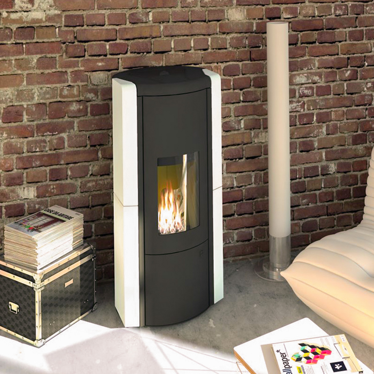 Olsberg Arina 3.0 poêle à granulés acier noir/céramique blanc neige