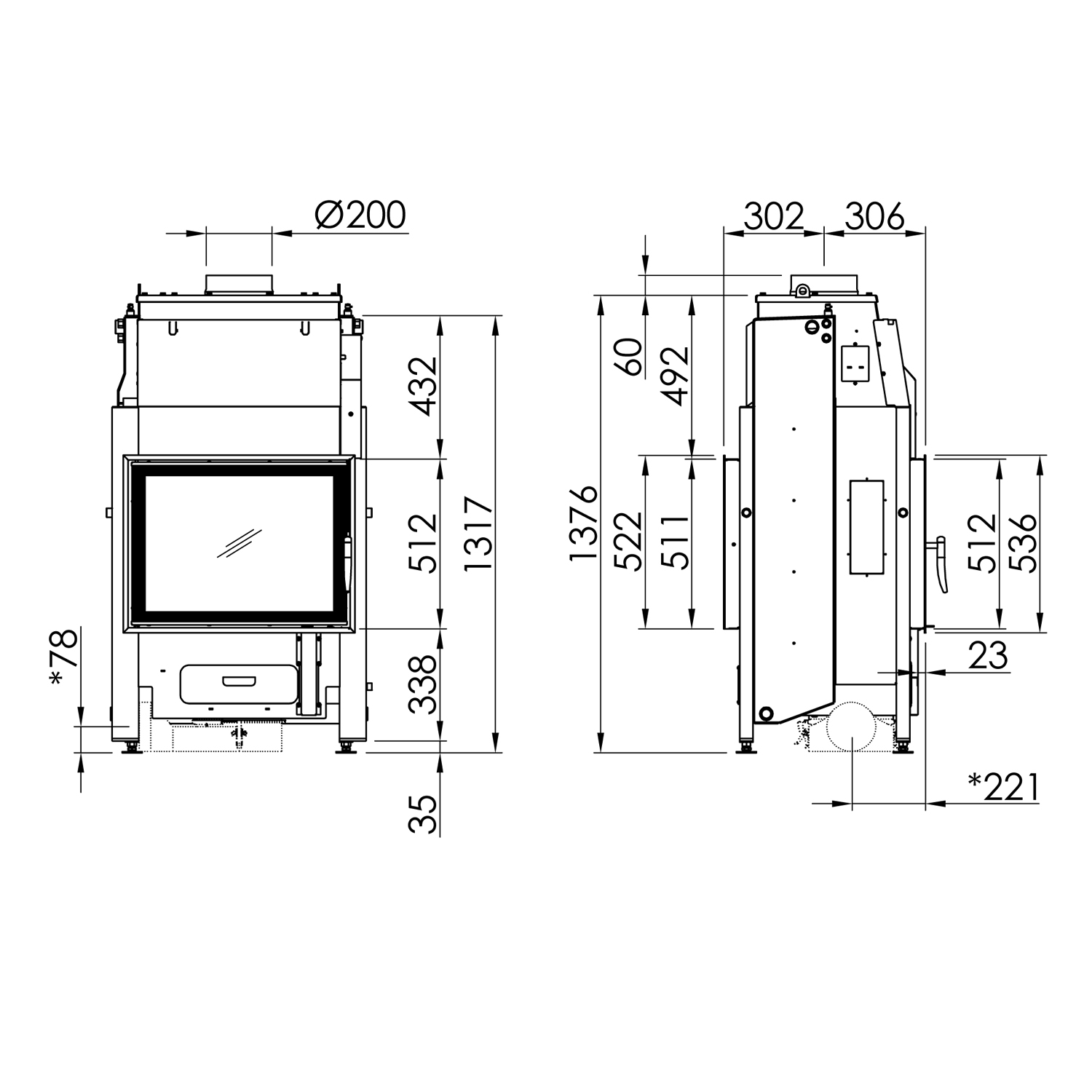 Spartherm Varia FD H2O 10 kW insert de cheminée à eau à droite