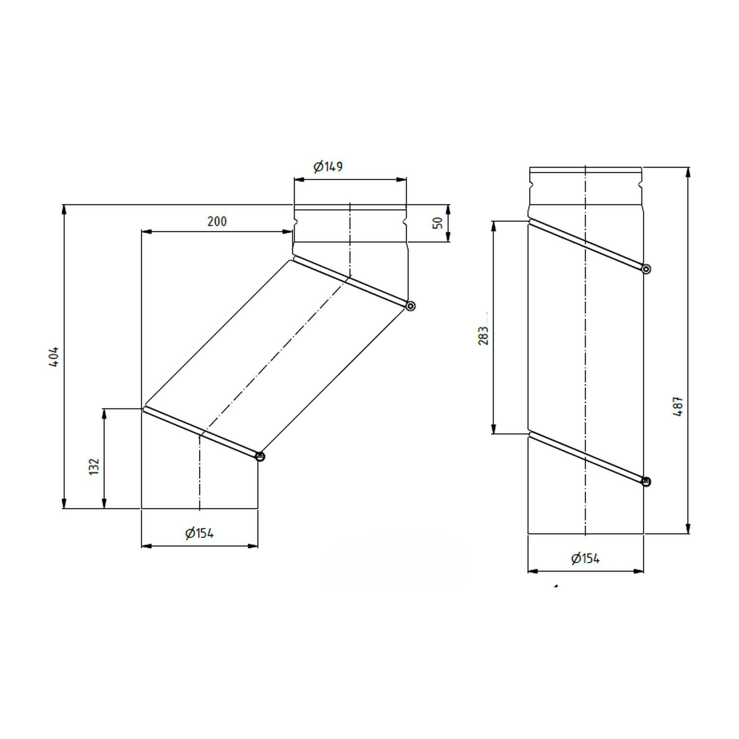 Raik coude décalé LS diamètre 150x404x2,00mm rétreint V:15-200mm orientable noir