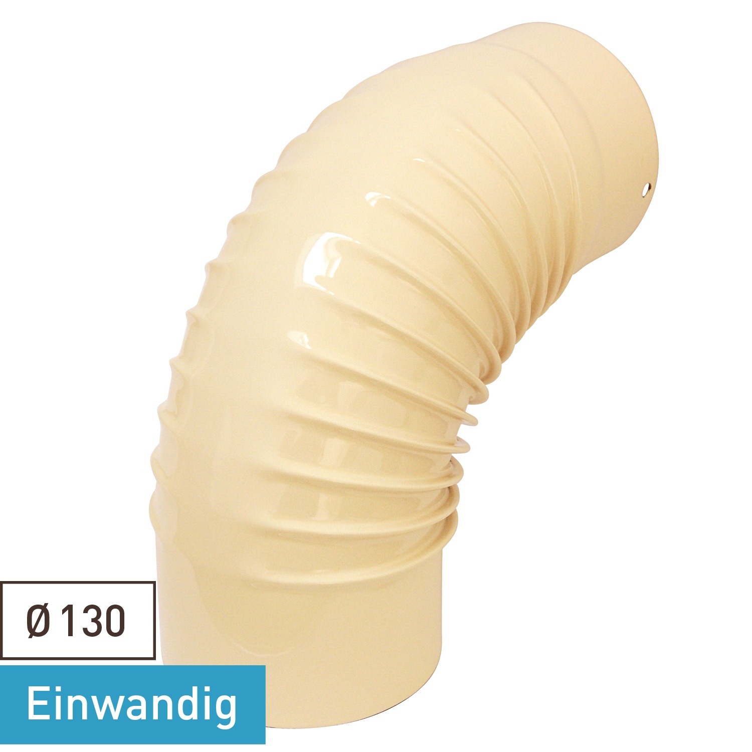 Coude de conduit de fumée / Coude de tuyau de poêle émaillé 130 mm - Coude à 90° nervuré ivoire