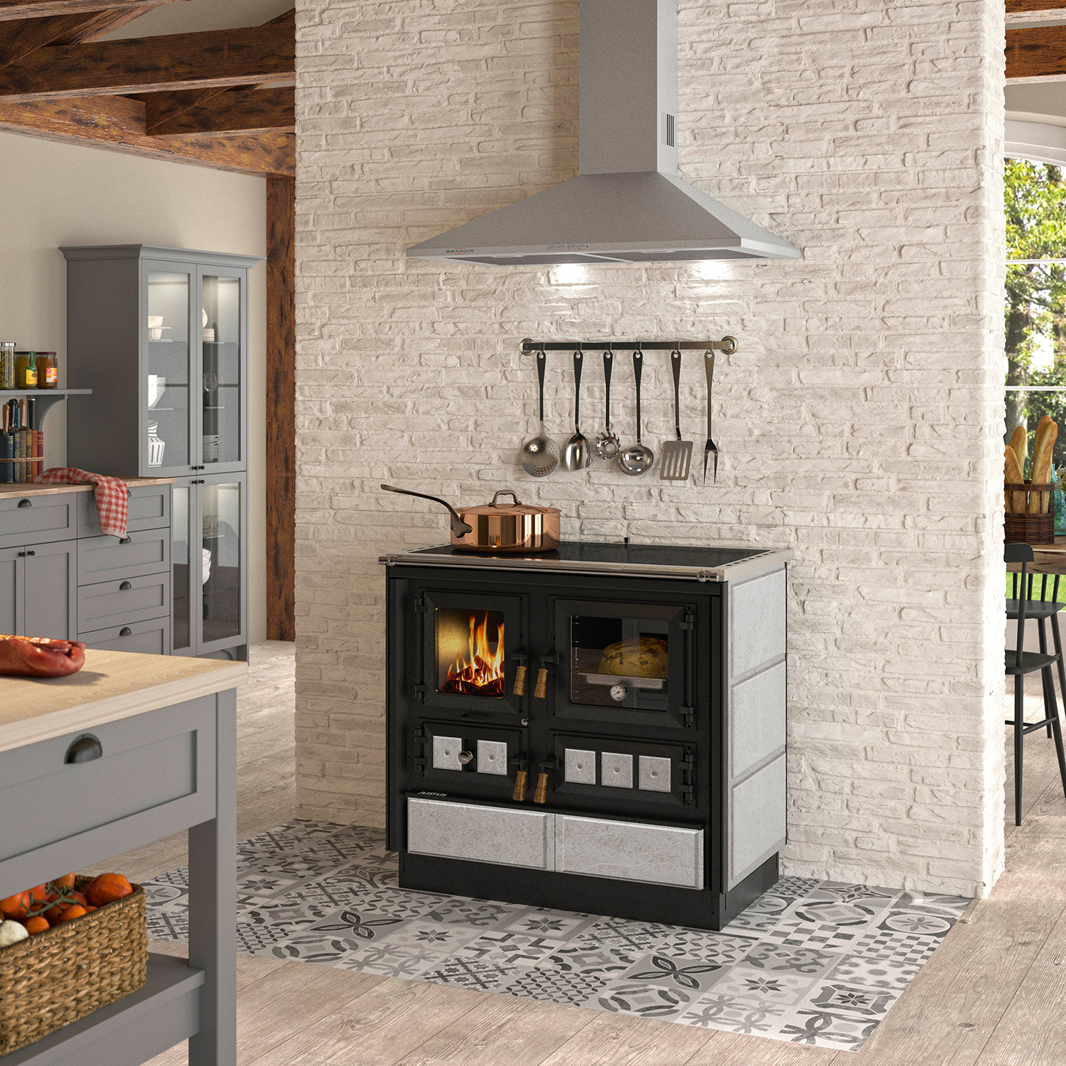 Justus Rustico-90 2.0 Cuisinière en acier/pierre ollaire, four à gauche