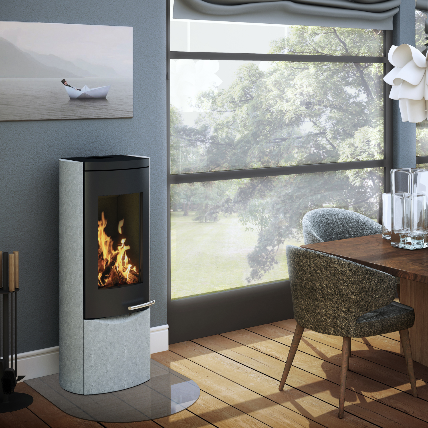 Wamsler Motho poêle à bois acier noir/ pierre naturelle