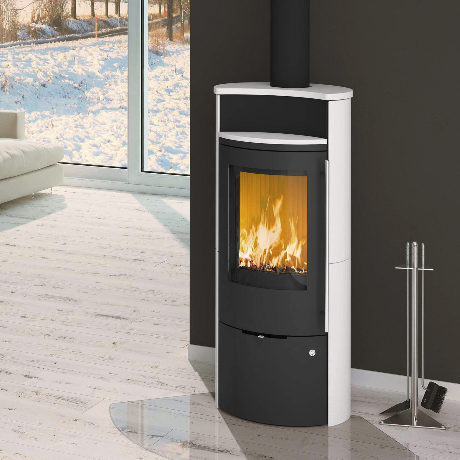 Olsberg Caldera II Compact Poêle à bois Acier Noir | Céramique Blanc Neige
