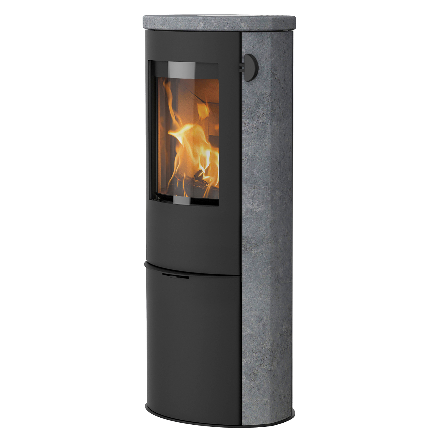 Poêle à bois Lotus Liva 6S RLU en stéatite, porte noire, sortie de fumée arrière
