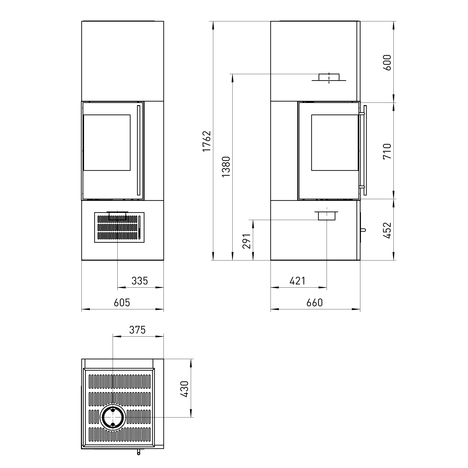 Olsberg Aracar Compact poêle à bois, ouverture de porte à gauche, cadre de finition 3 mm, grille d'entrée d'air en acier blanc