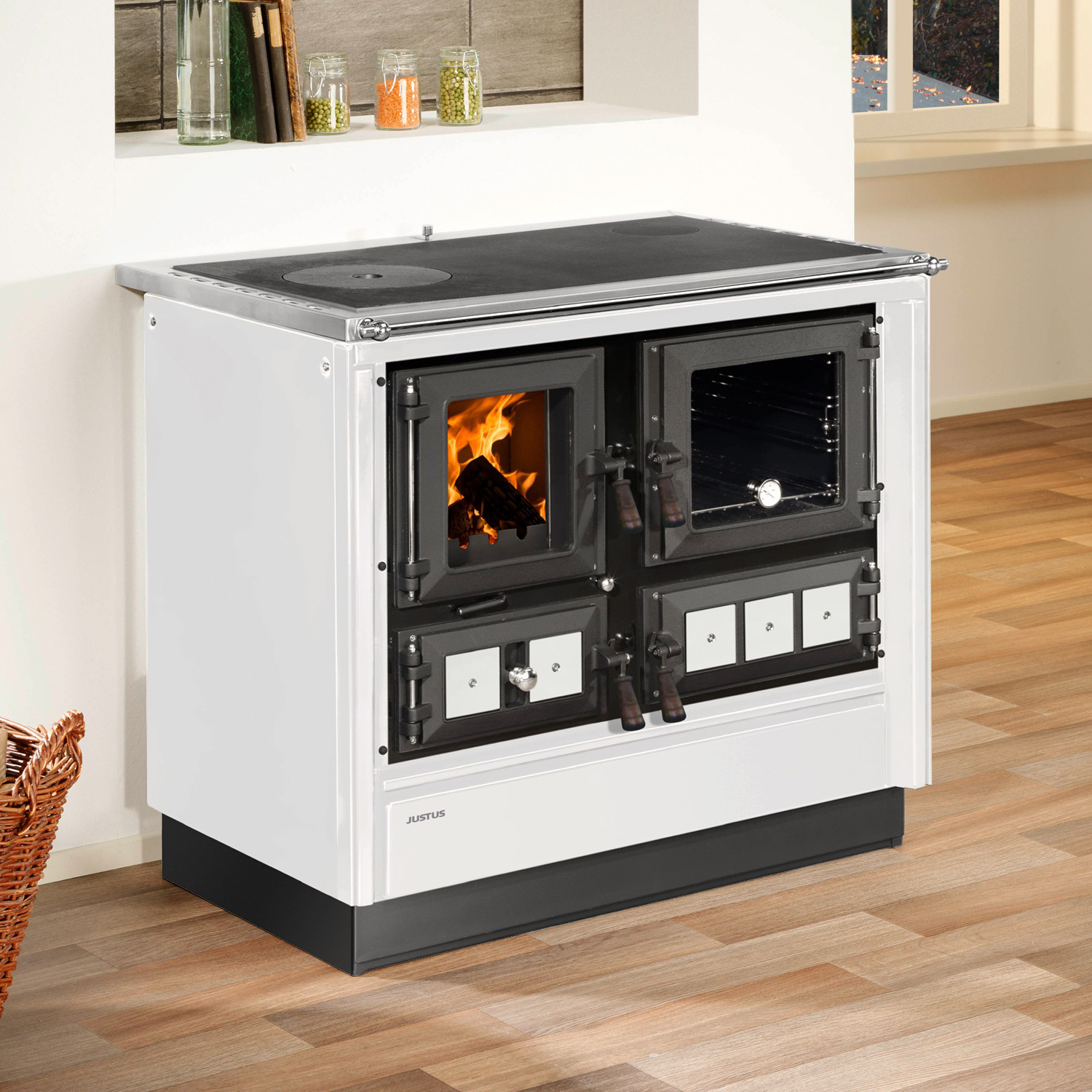Justus Rustico-90 2.0 Cuisinière en acier blanc, four à droite