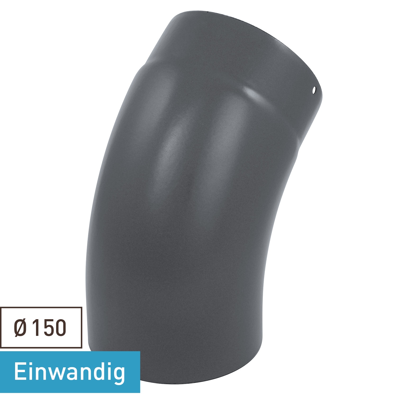 Coude de conduit de fumée / Coude de tuyau de poêle émaillé 150 mm - Coude lisse à 45° Gris