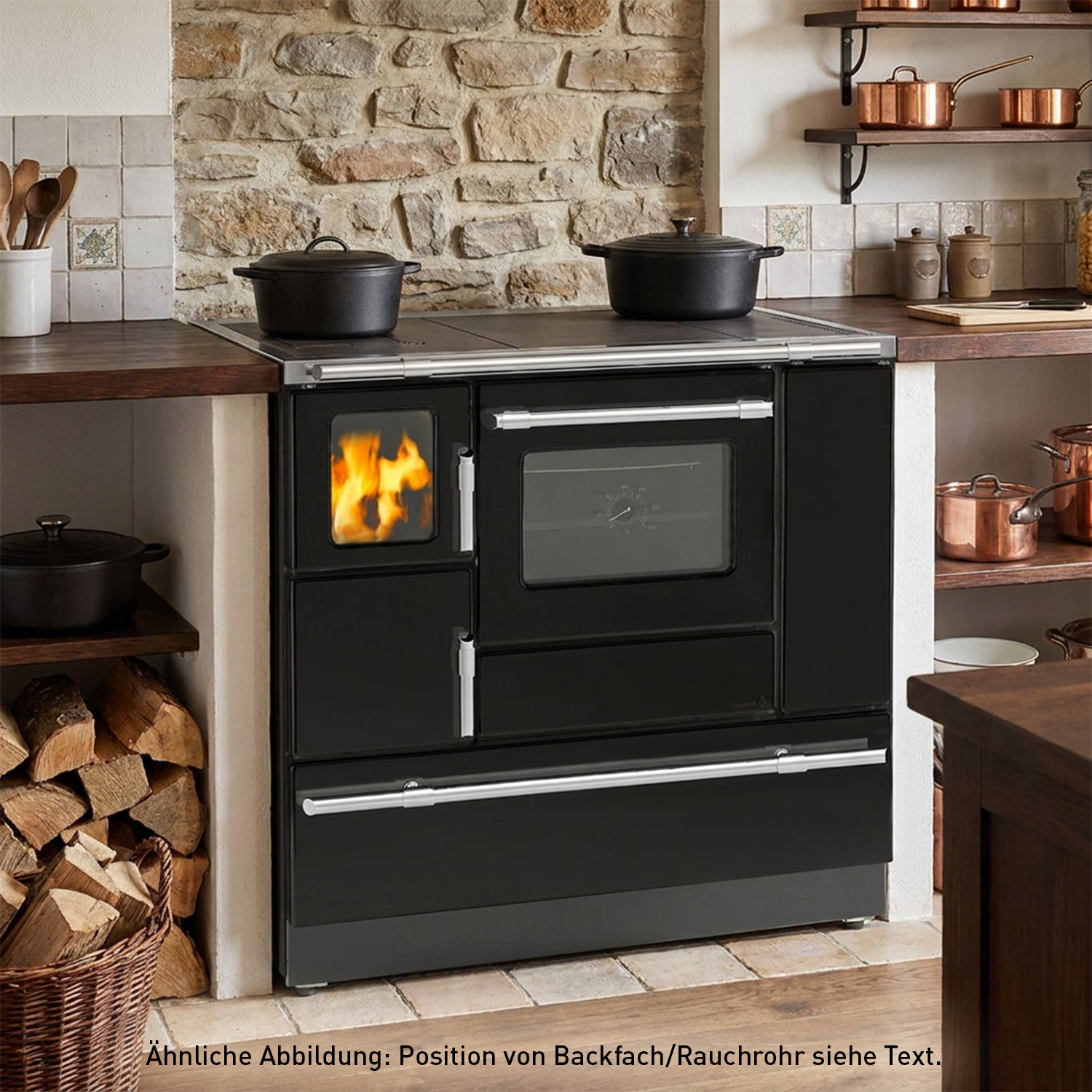Wamsler K 138 F Cuisinière à bois à gauche noir avec plaque en acier