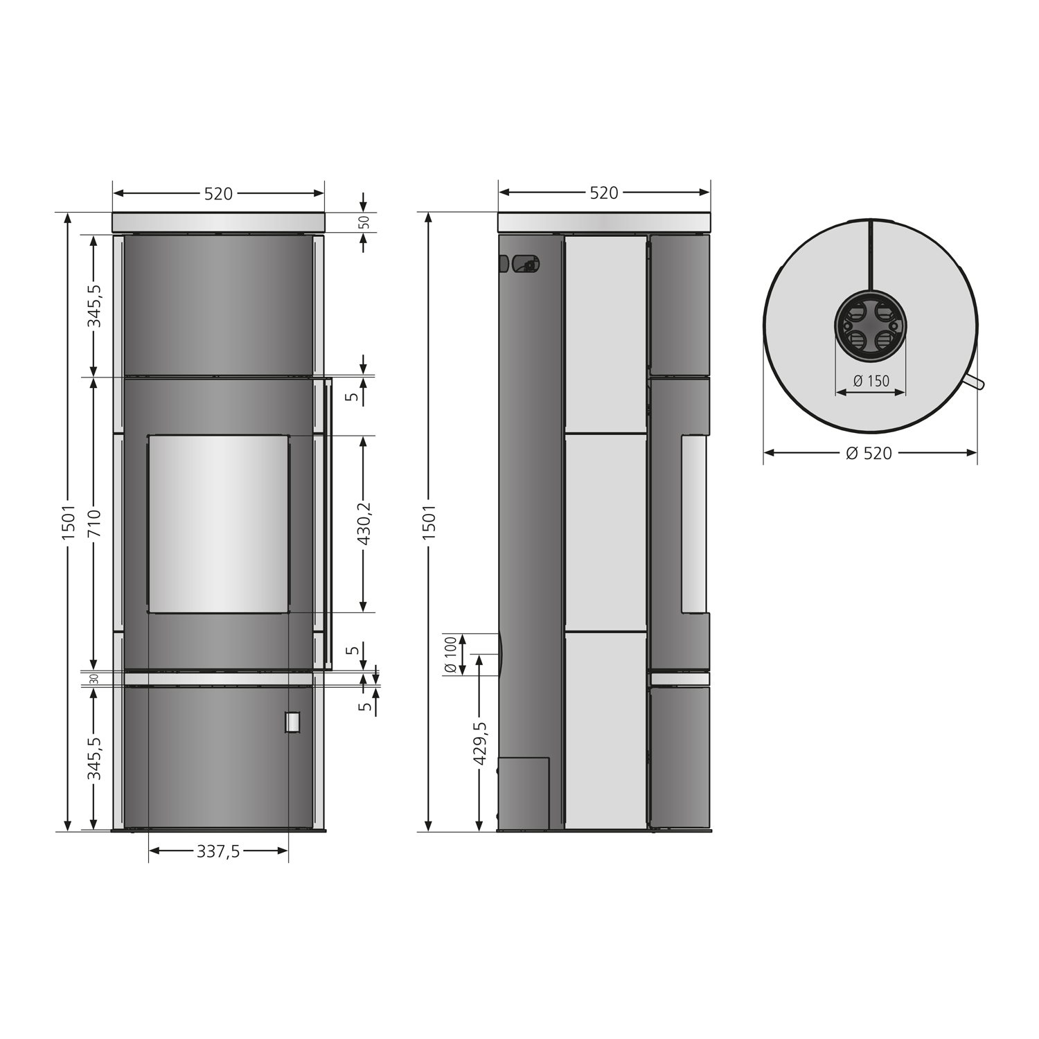 Justus Faro Aqua 2.0 Poêle à bois avec échangeur d'eau en acier noir avec revêtement en stéatite.