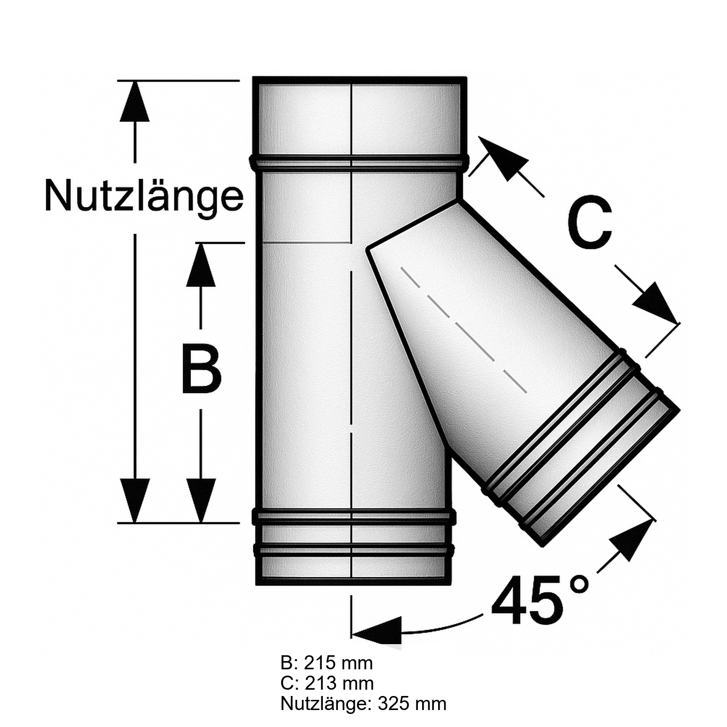 Schiedel PRIMA PLUS raccordement tuyaux 45° Ø150 mm simple paroi mat