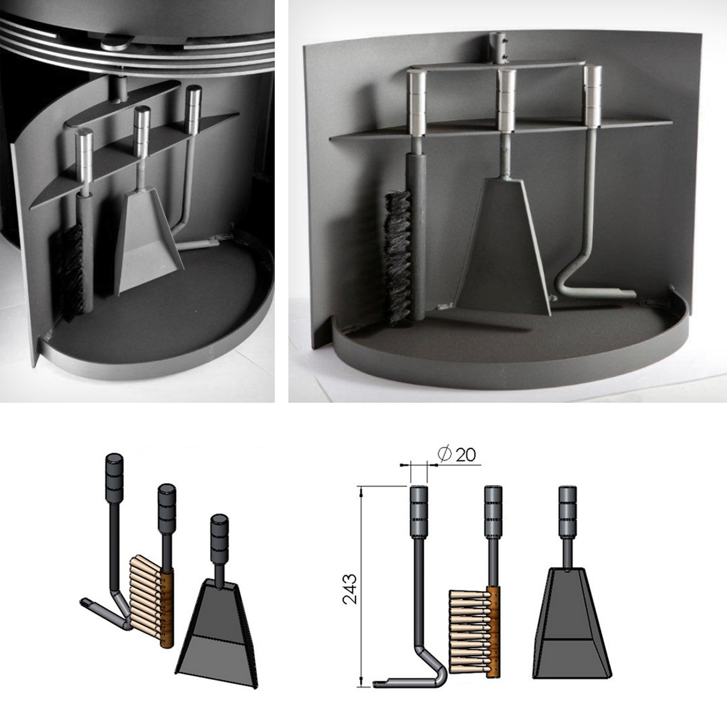 Ensemble d'accessoires pour cheminée à bois porte de compartiment range-bûches TermaTech TT20, noir