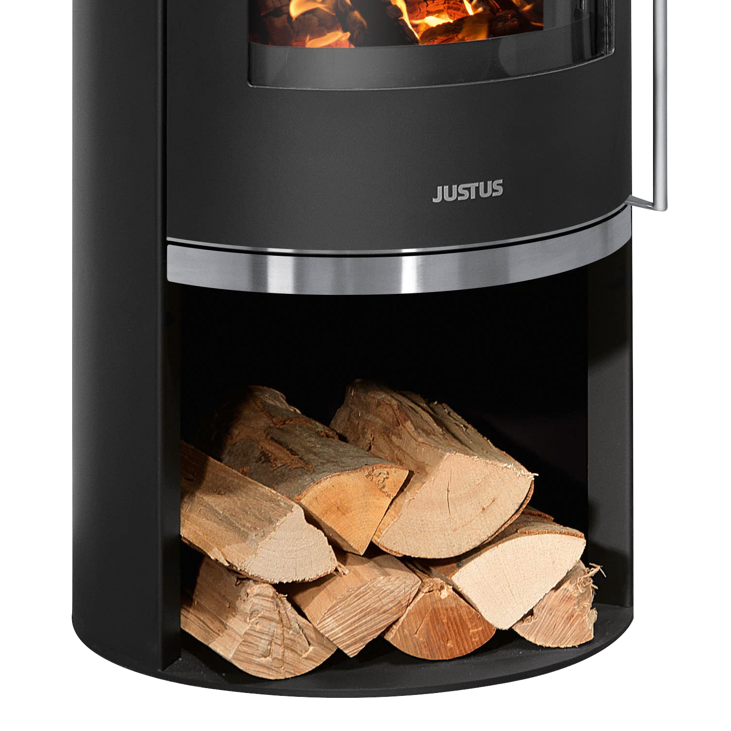 Justus Faro 2.0 Poêle à bois en acier noir avec plaque de recouvrement en stéatite.