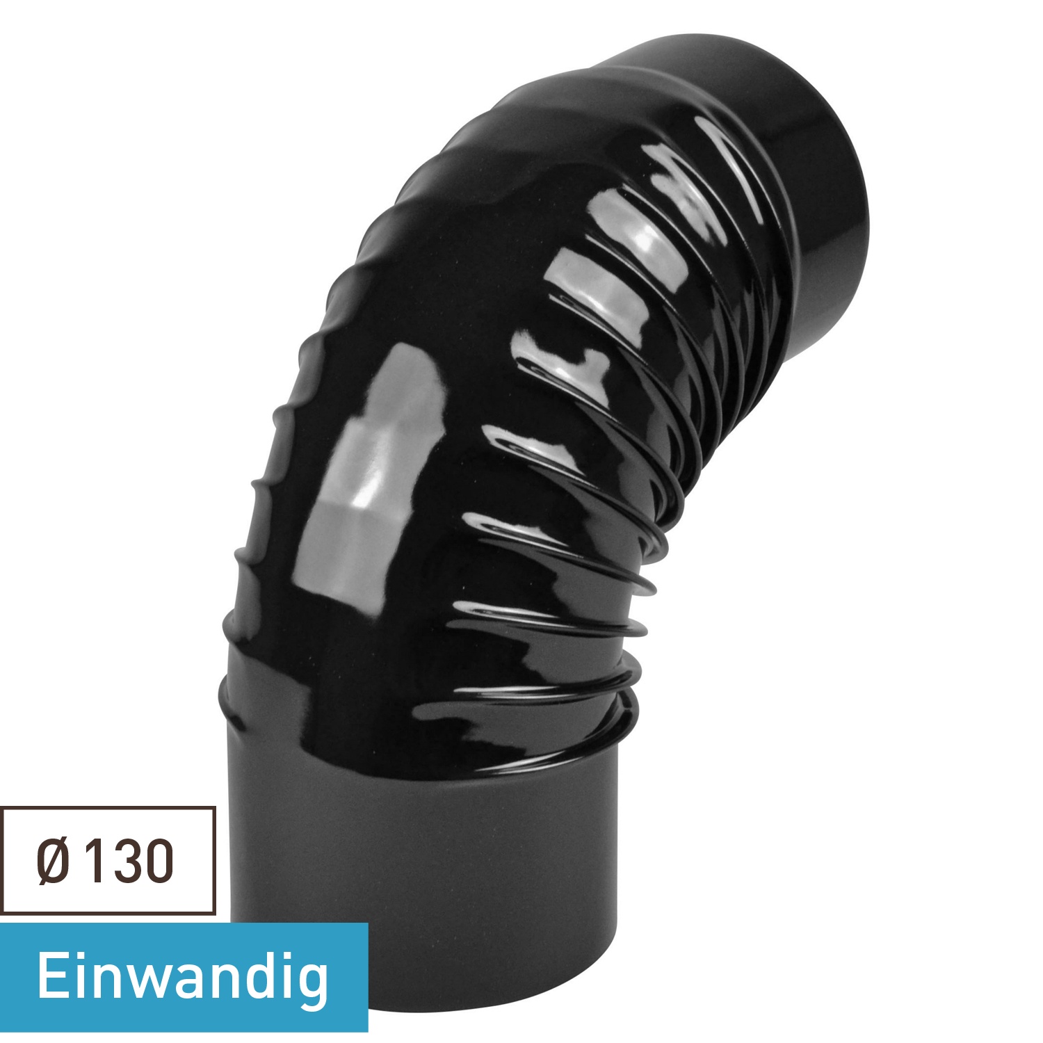 Coude de conduit de fumée / Coude de tuyau de poêle émaillé 130 mm - Coude à 90° nervuré noir