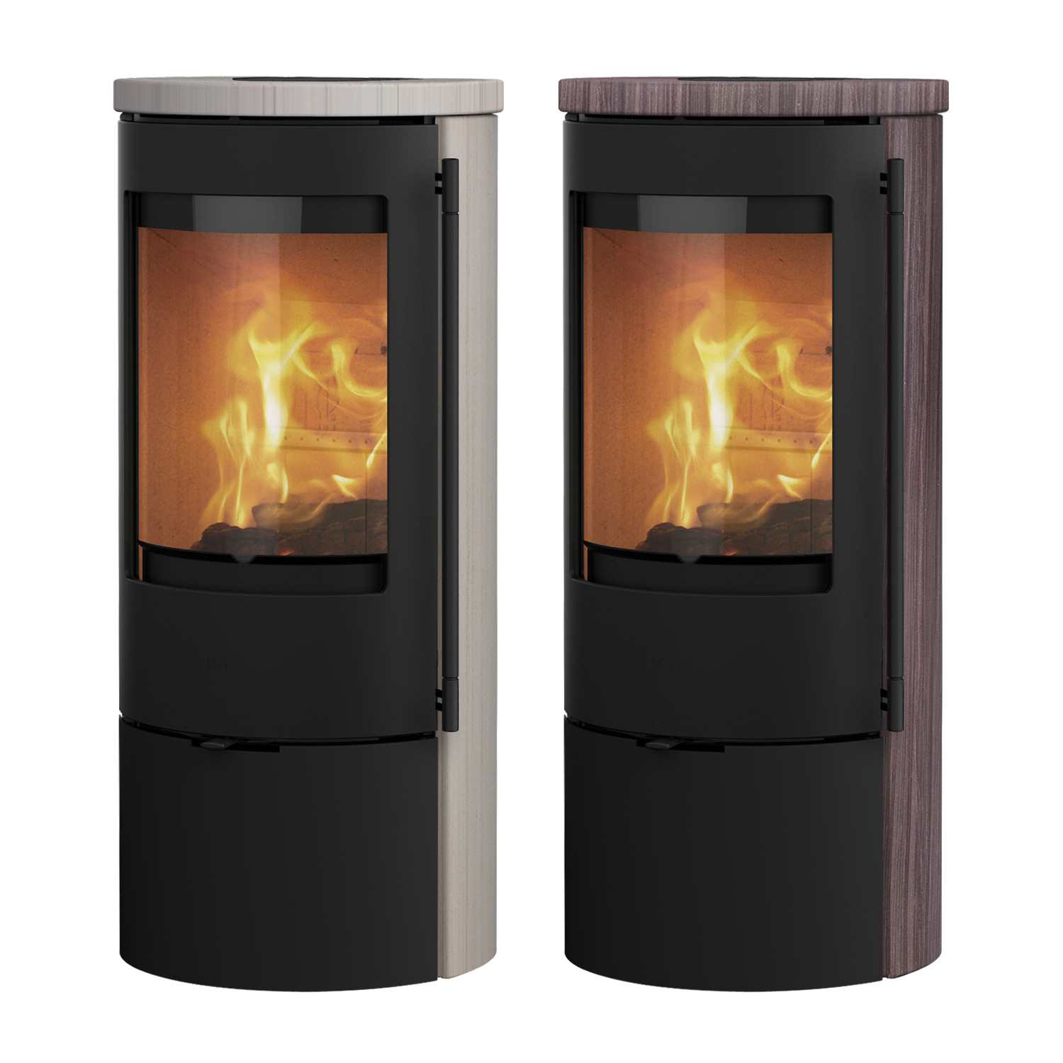 Lotus Prestige Basic S Poêle à bois Coffee Stone, Corps Noir, Raccordement de conduit de fumée à l'arrière