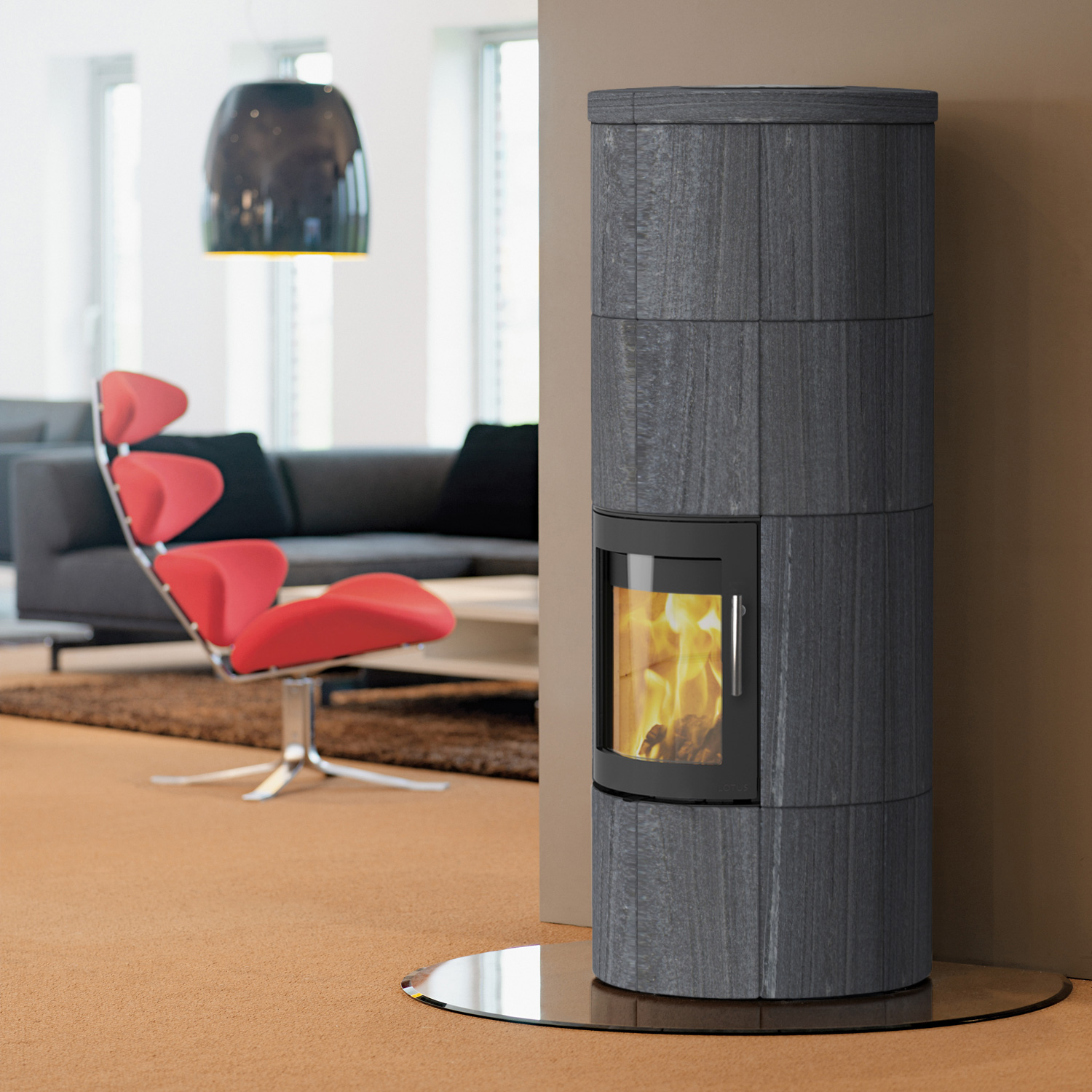 Lotus M2 poêle à bois Noir/ Indian Night, sortie de fumée arrière