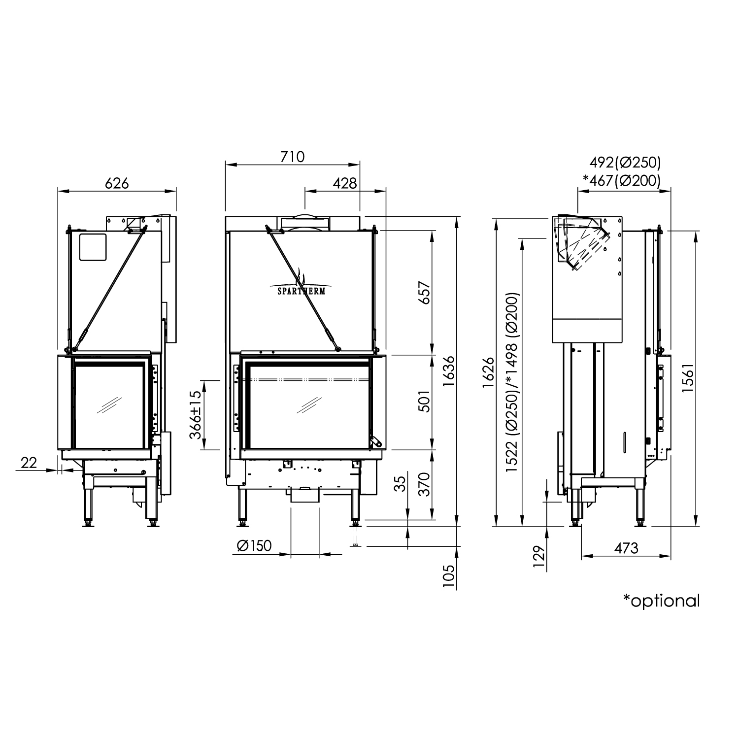 Spartherm Premium V-2R-68h Insert de cheminée RRA Ø 250 mm