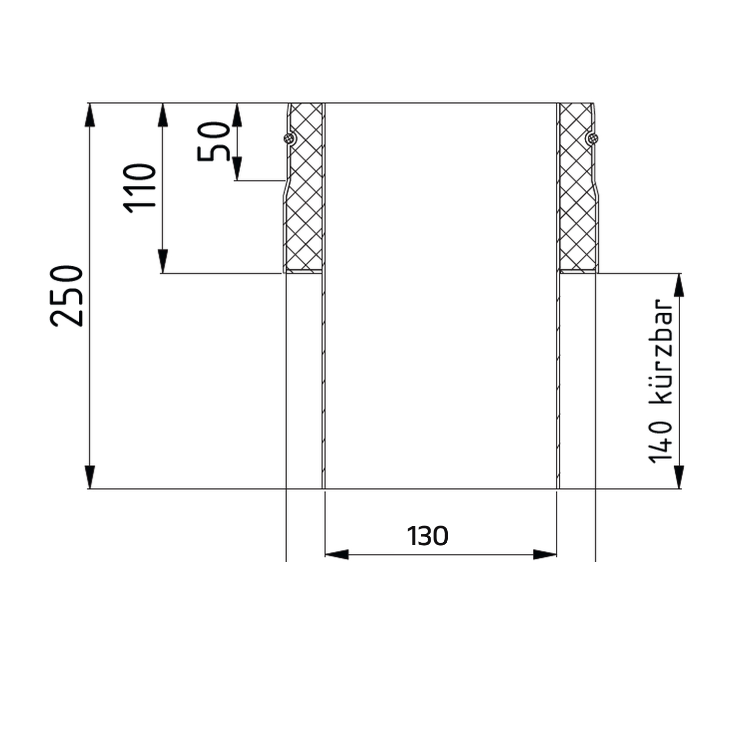 Raik Lifestyle DUO pièce de raccordement de poêle 130mm noir raccourcissable à l’intérieur pour tuyau de fumée / conduit de fumée